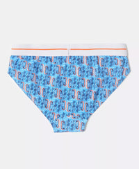 Super Combed Cotton Elastane Stretch Printed Brief with Ultrasoft Waistband - Navy - Malibu Blue (Pack of 2)