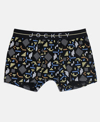 Super Combed Cotton Elastane Stretch Printed Trunk with Front Open Fly and Ultrasoft Waistband - Black & Mellow Yellow (Pack of 2)