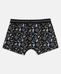 Super Combed Cotton Elastane Stretch Printed Trunk with Front Open Fly and Ultrasoft Waistband - Black & Mellow Yellow (Pack of 2)