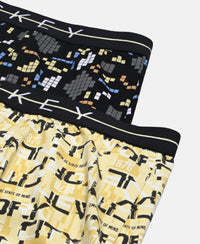 Super Combed Cotton Elastane Stretch Printed Trunk with Front Open Fly and Ultrasoft Waistband - Black & Mellow Yellow (Pack of 2)