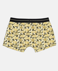 Super Combed Cotton Elastane Stretch Printed Trunk with Front Open Fly and Ultrasoft Waistband - Black & Mellow Yellow (Pack of 2)