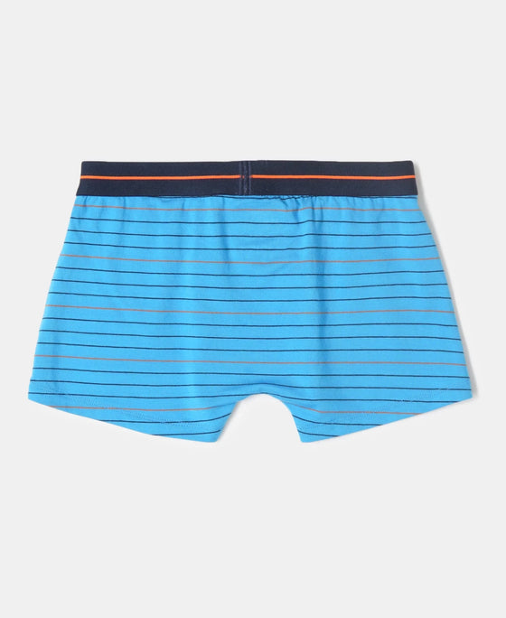 Super Combed Cotton Elastane Stretch Printed Trunk with Front Open Fly and Ultrasoft Waistband - Malibu Blue - Ensign Blue (Pack of 2)