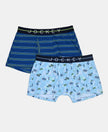Super Combed Cotton Elastane Stretch Printed Trunk with Front Open Fly and Ultrasoft Waistband - Ensign Blue & White (Pack of 2)