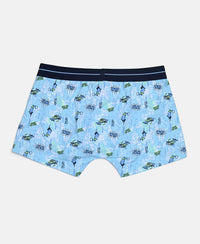 Super Combed Cotton Elastane Stretch Printed Trunk with Front Open Fly and Ultrasoft Waistband - Ensign Blue & White (Pack of 2)
