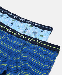 Super Combed Cotton Elastane Stretch Printed Trunk with Front Open Fly and Ultrasoft Waistband - Ensign Blue & White (Pack of 2)