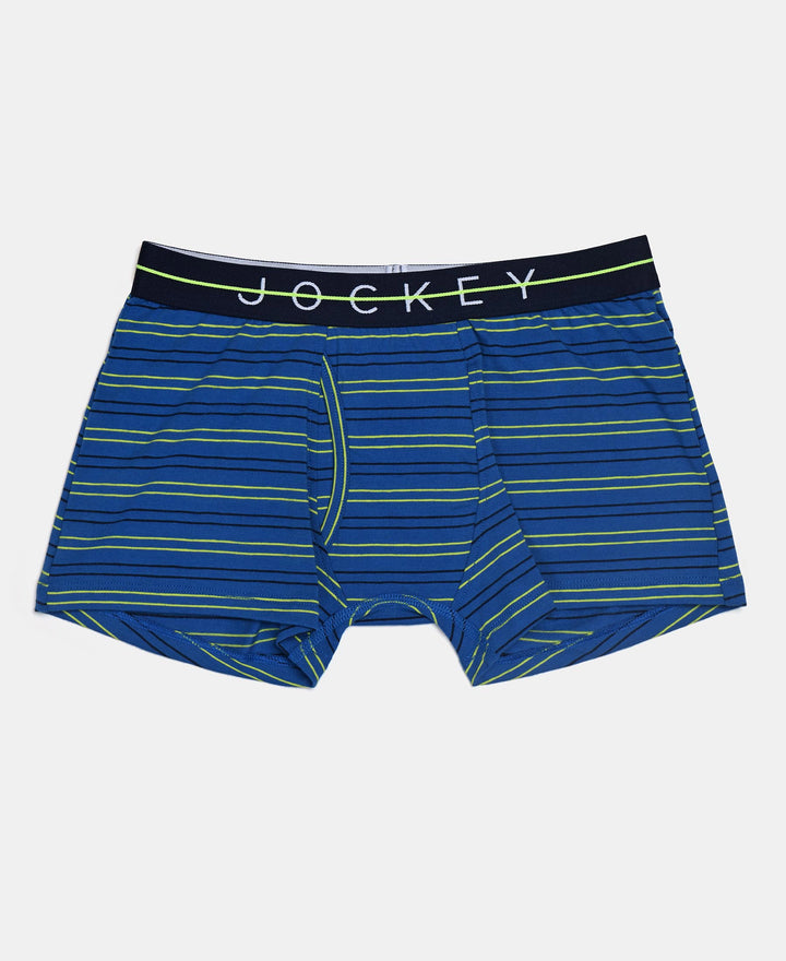 Super Combed Cotton Elastane Stretch Printed Trunk with Front Open Fly and Ultrasoft Waistband - Ensign Blue & White (Pack of 2)