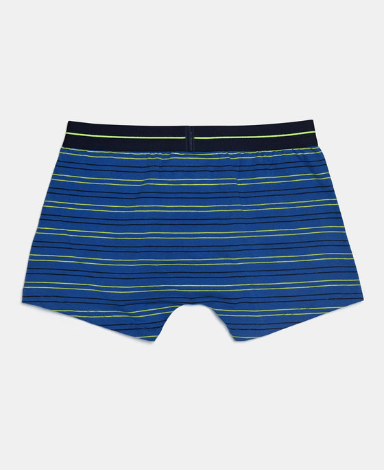 Super Combed Cotton Elastane Stretch Printed Trunk with Front Open Fly and Ultrasoft Waistband - Ensign Blue & White (Pack of 2)