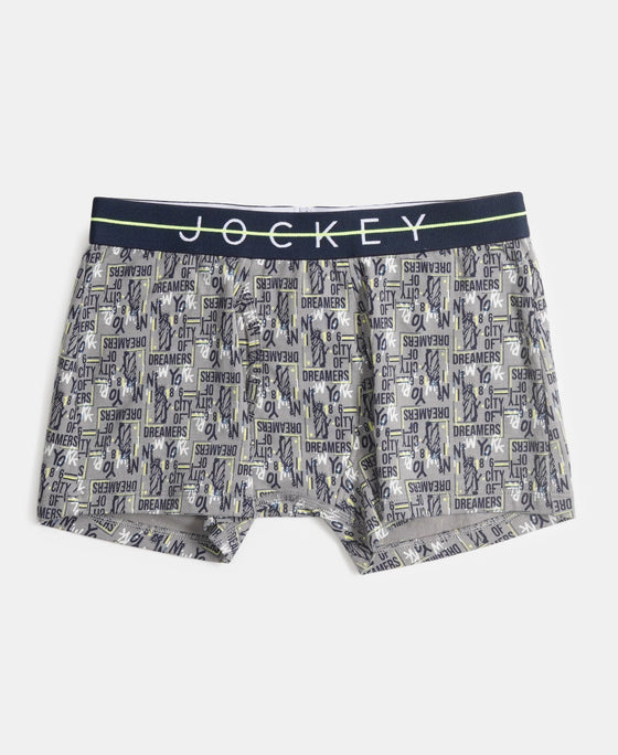 Super Combed Cotton Elastane Stretch Printed Trunk with Front Open Fly and Ultrasoft Waistband - Monument - Navy (Pack of 2)