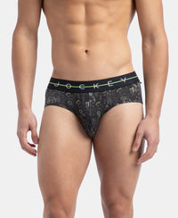 Super Combed Cotton Elastane Stretch Printed Brief with Ultrasoft Waistband - White