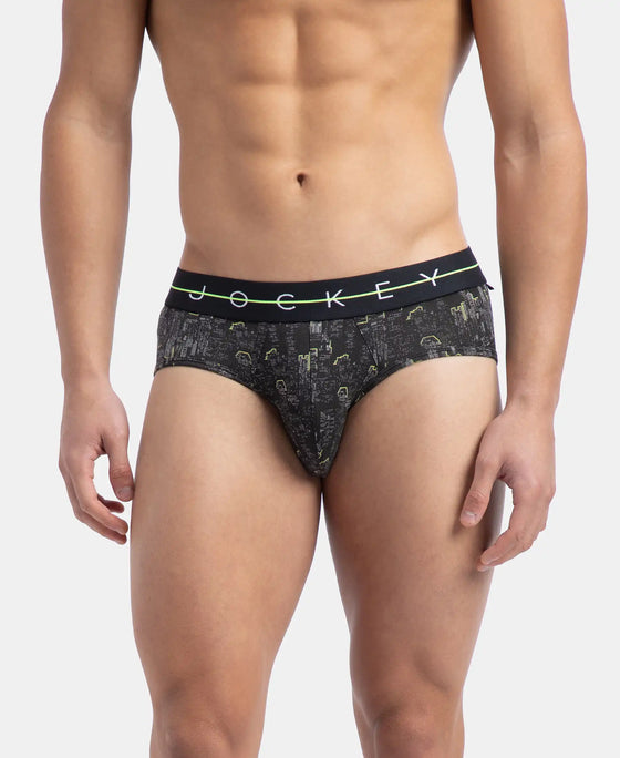 Super Combed Cotton Elastane Stretch Printed Brief with Ultrasoft Waistband - White