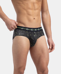 Super Combed Cotton Elastane Stretch Printed Brief with Ultrasoft Waistband - White