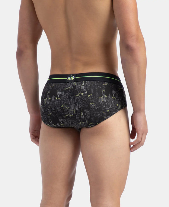 Super Combed Cotton Elastane Stretch Printed Brief with Ultrasoft Waistband - White