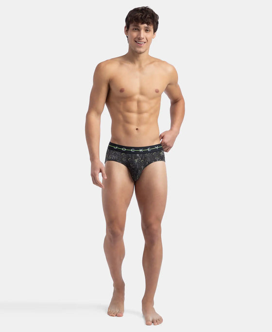 Super Combed Cotton Elastane Stretch Printed Brief with Ultrasoft Waistband - White