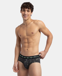 Super Combed Cotton Elastane Stretch Printed Brief with Ultrasoft Waistband - White