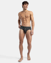 Super Combed Cotton Elastane Stretch Printed Brief with Ultrasoft Waistband - White