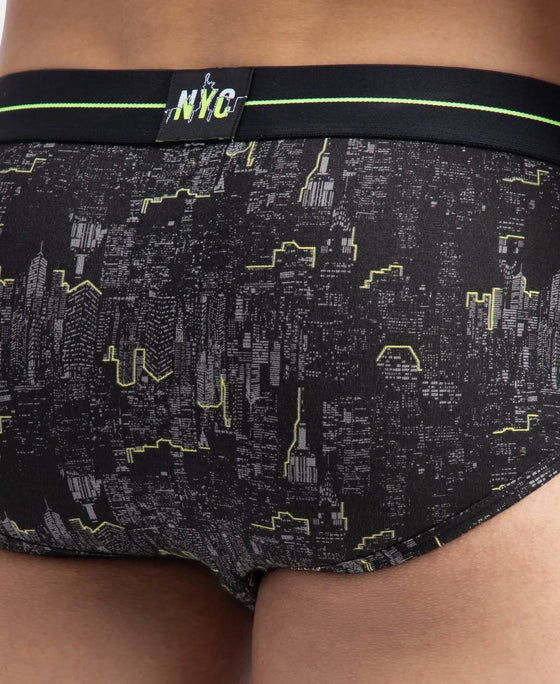 Super Combed Cotton Elastane Stretch Printed Brief with Ultrasoft Waistband - White