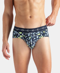Super Combed Cotton Elastane Stretch Printed Brief with Ultrasoft Waistband - Navy, White & Dusk Blue