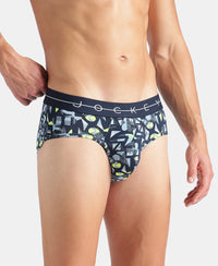 Super Combed Cotton Elastane Stretch Printed Brief with Ultrasoft Waistband - Navy, White & Dusk Blue