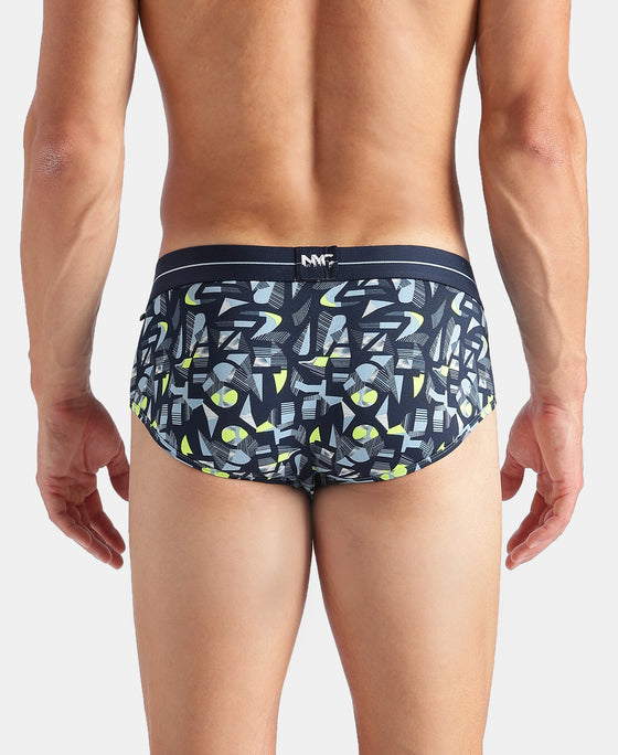 Super Combed Cotton Elastane Stretch Printed Brief with Ultrasoft Waistband - Navy, White & Dusk Blue