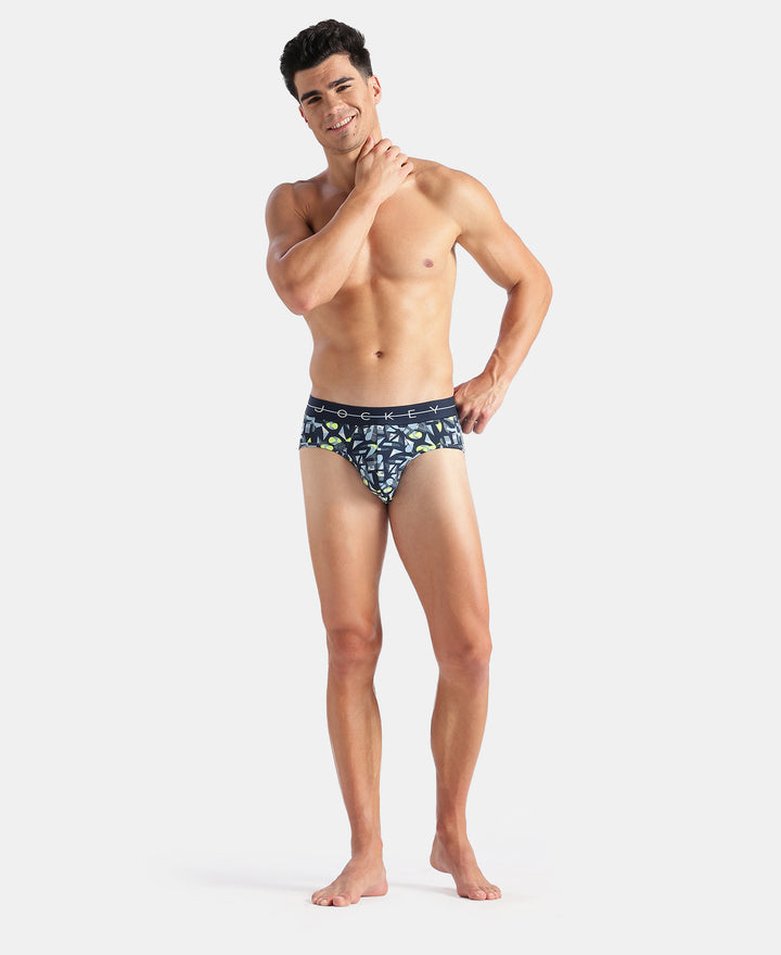 Super Combed Cotton Elastane Stretch Printed Brief with Ultrasoft Waistband - Navy, White & Dusk Blue