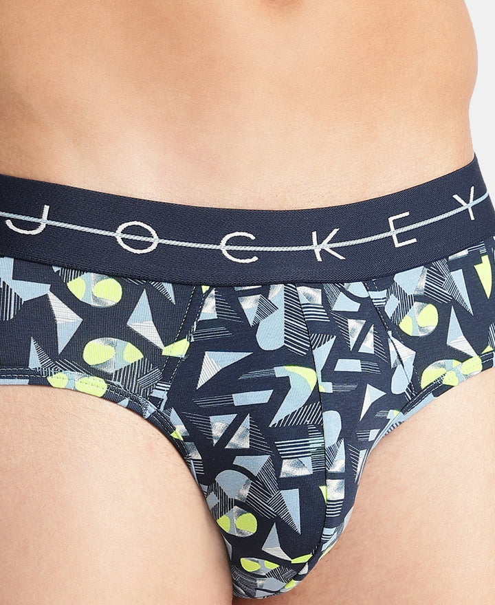 Super Combed Cotton Elastane Stretch Printed Brief with Ultrasoft Waistband - Navy, White & Dusk Blue