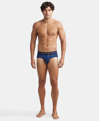 Super Combed Cotton Elastane Printed Brief with Ultrasoft Waistband - Navy & Orange
