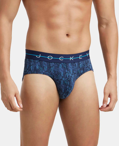 Super Combed Cotton Elastane Stretch Printed Brief with Ultrasoft Waistband - Navy-2