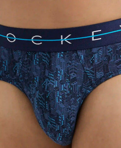 Super Combed Cotton Elastane Stretch Printed Brief with Ultrasoft Waistband - Navy-6