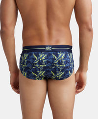 Super Combed Cotton Elastane Printed Brief with Ultrasoft Waistband - Navy & Neon