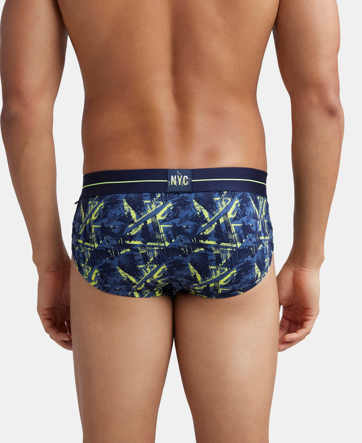 Super Combed Cotton Elastane Printed Brief with Ultrasoft Waistband - Navy & Neon