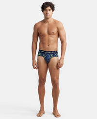 Super Combed Cotton Elastane Printed Brief with Ultrasoft Waistband - Navy & Neon