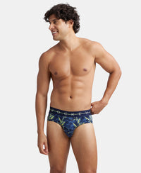 Super Combed Cotton Elastane Printed Brief with Ultrasoft Waistband - Navy & Neon