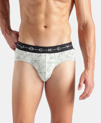 Super Combed Cotton Elastane Stretch Printed Brief with Ultrasoft Waistband - White, Black & Jadeite