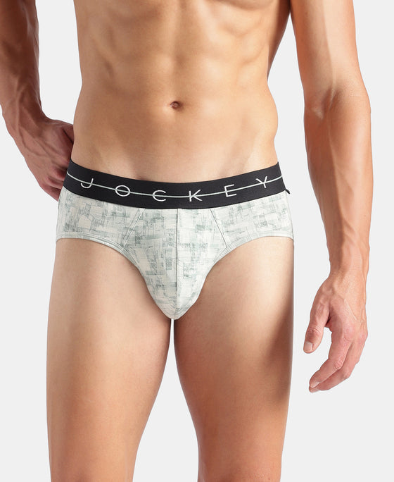 Super Combed Cotton Elastane Stretch Printed Brief with Ultrasoft Waistband - White, Black & Jadeite