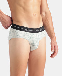 Super Combed Cotton Elastane Stretch Printed Brief with Ultrasoft Waistband - White, Black & Jadeite