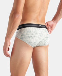 Super Combed Cotton Elastane Stretch Printed Brief with Ultrasoft Waistband - White, Black & Jadeite