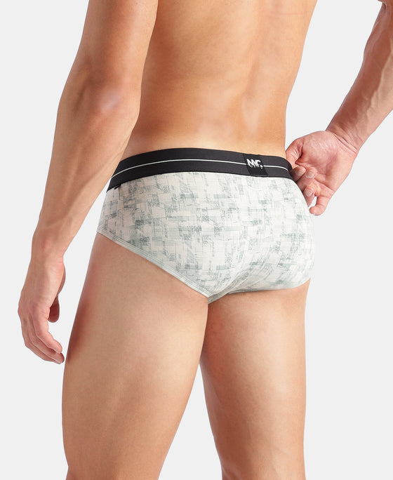 Super Combed Cotton Elastane Stretch Printed Brief with Ultrasoft Waistband - White, Black & Jadeite