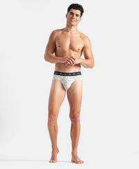 Super Combed Cotton Elastane Stretch Printed Brief with Ultrasoft Waistband - White, Black & Jadeite