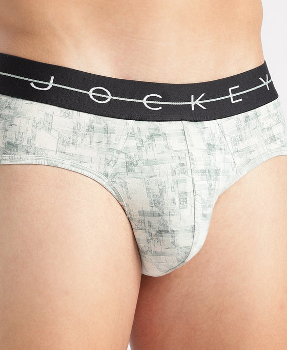 Super Combed Cotton Elastane Stretch Printed Brief with Ultrasoft Waistband - White, Black & Jadeite