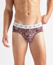 Super Combed Cotton Elastane Stretch Printed Brief with Ultrasoft Waistband - White, Black & Roan Rouge