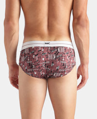 Super Combed Cotton Elastane Stretch Printed Brief with Ultrasoft Waistband - White, Black & Roan Rouge