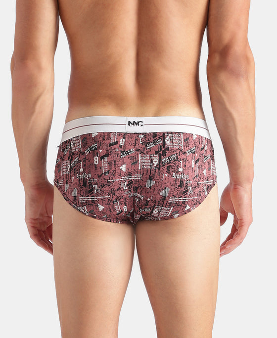 Super Combed Cotton Elastane Stretch Printed Brief with Ultrasoft Waistband - White, Black & Roan Rouge