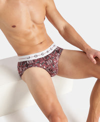 Super Combed Cotton Elastane Stretch Printed Brief with Ultrasoft Waistband - White, Black & Roan Rouge
