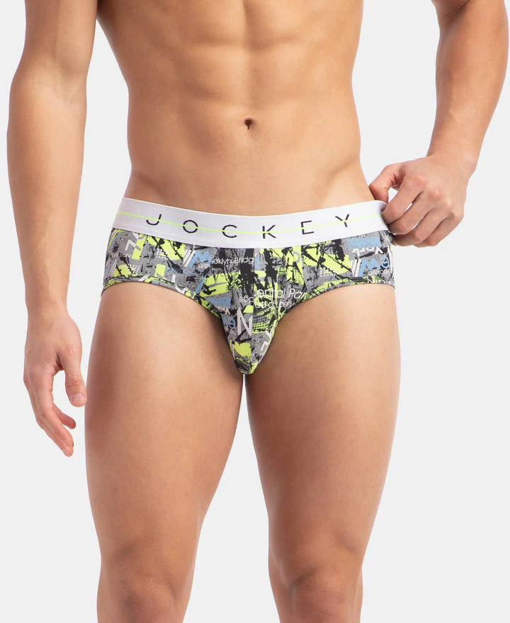 Super Combed Cotton Elastane Printed Brief with Ultrasoft Waistband - Black
