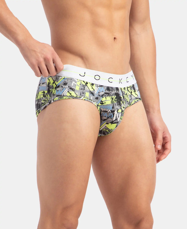 Super Combed Cotton Elastane Printed Brief with Ultrasoft Waistband - Black