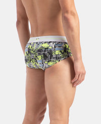 Super Combed Cotton Elastane Printed Brief with Ultrasoft Waistband - Black