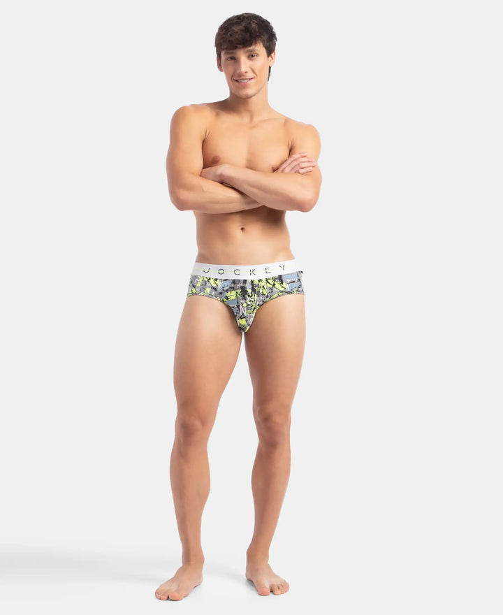 Super Combed Cotton Elastane Printed Brief with Ultrasoft Waistband - Black