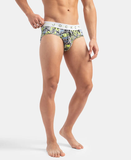 Super Combed Cotton Elastane Printed Brief with Ultrasoft Waistband - Black