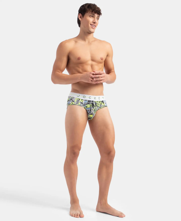 Super Combed Cotton Elastane Printed Brief with Ultrasoft Waistband - Black