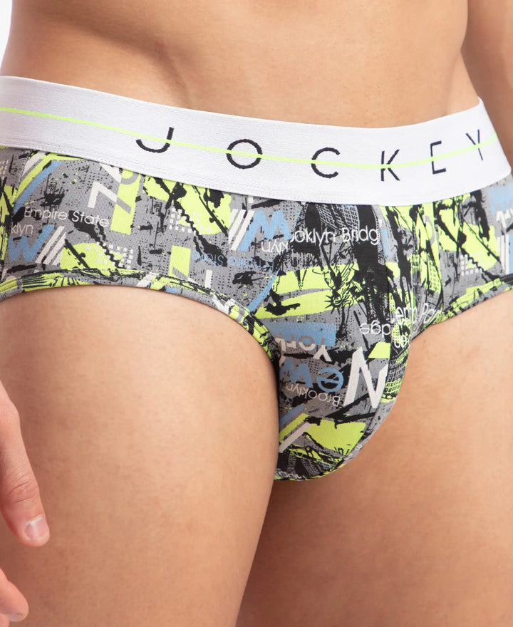 Super Combed Cotton Elastane Printed Brief with Ultrasoft Waistband - Black